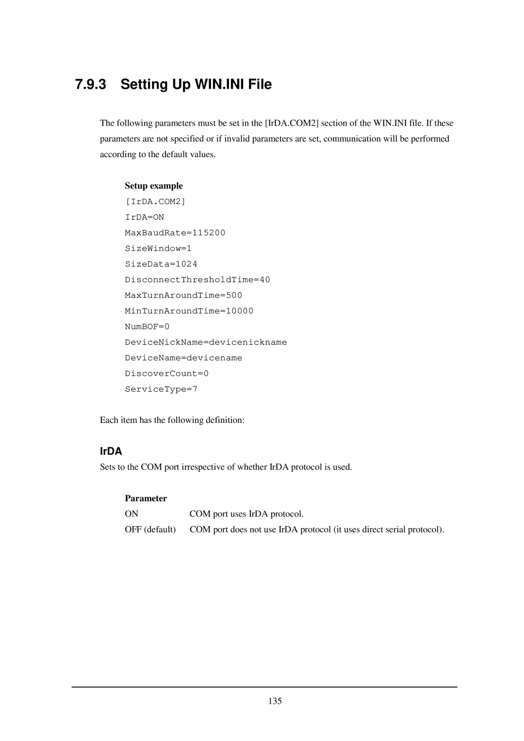 Casio IT-2000W manual Setting Up WIN.INI File, Setup example 