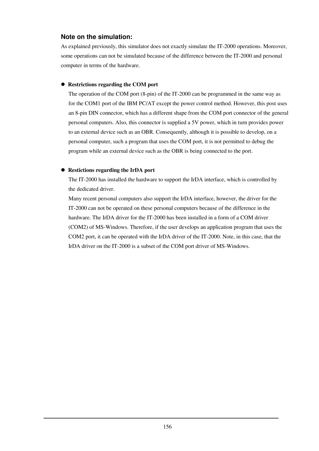 Casio IT-2000W manual Restrictions regarding the COM port, Restictions regarding the IrDA port 