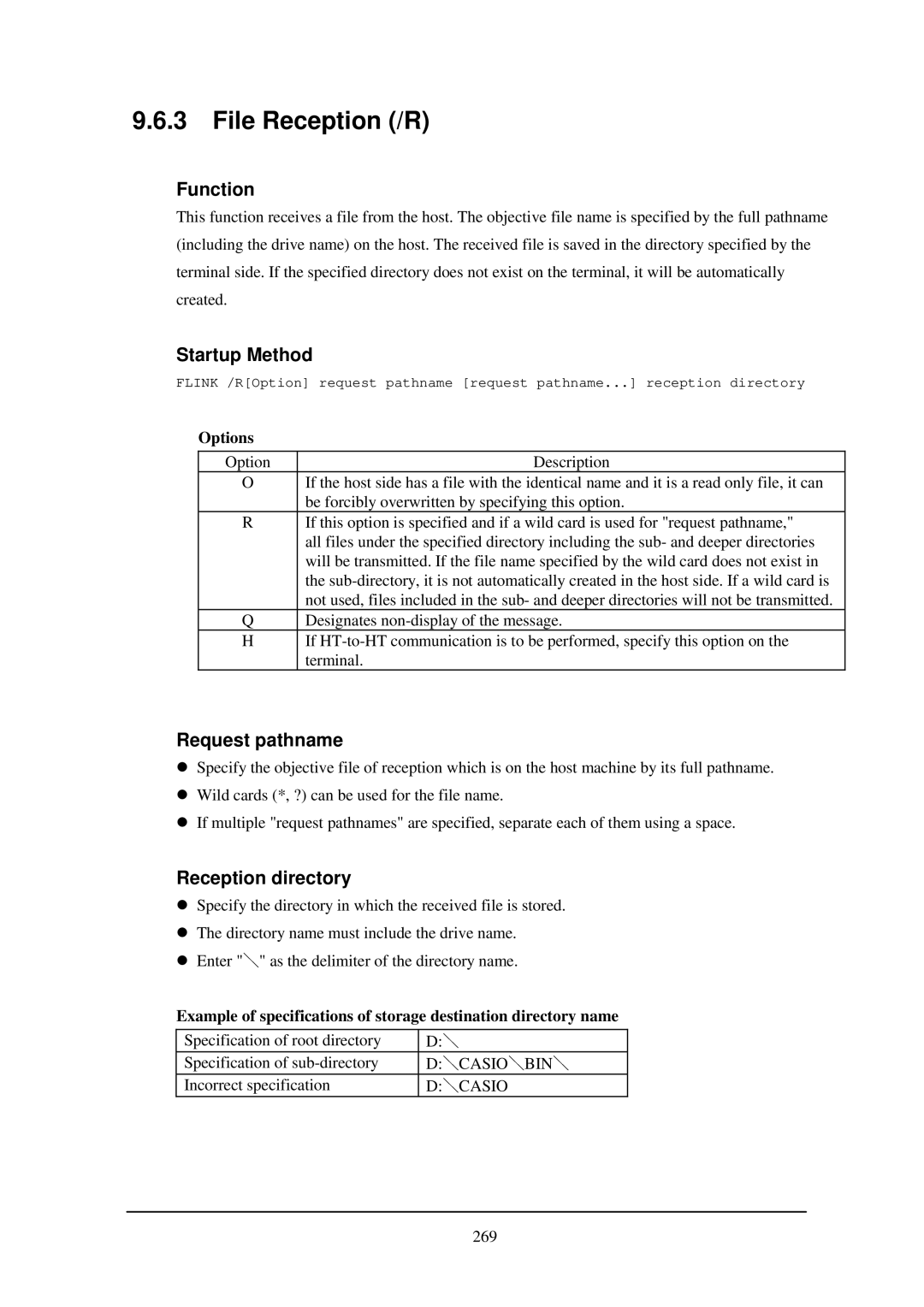 Casio IT-2000W manual File Reception /R, Request pathname, Reception directory 