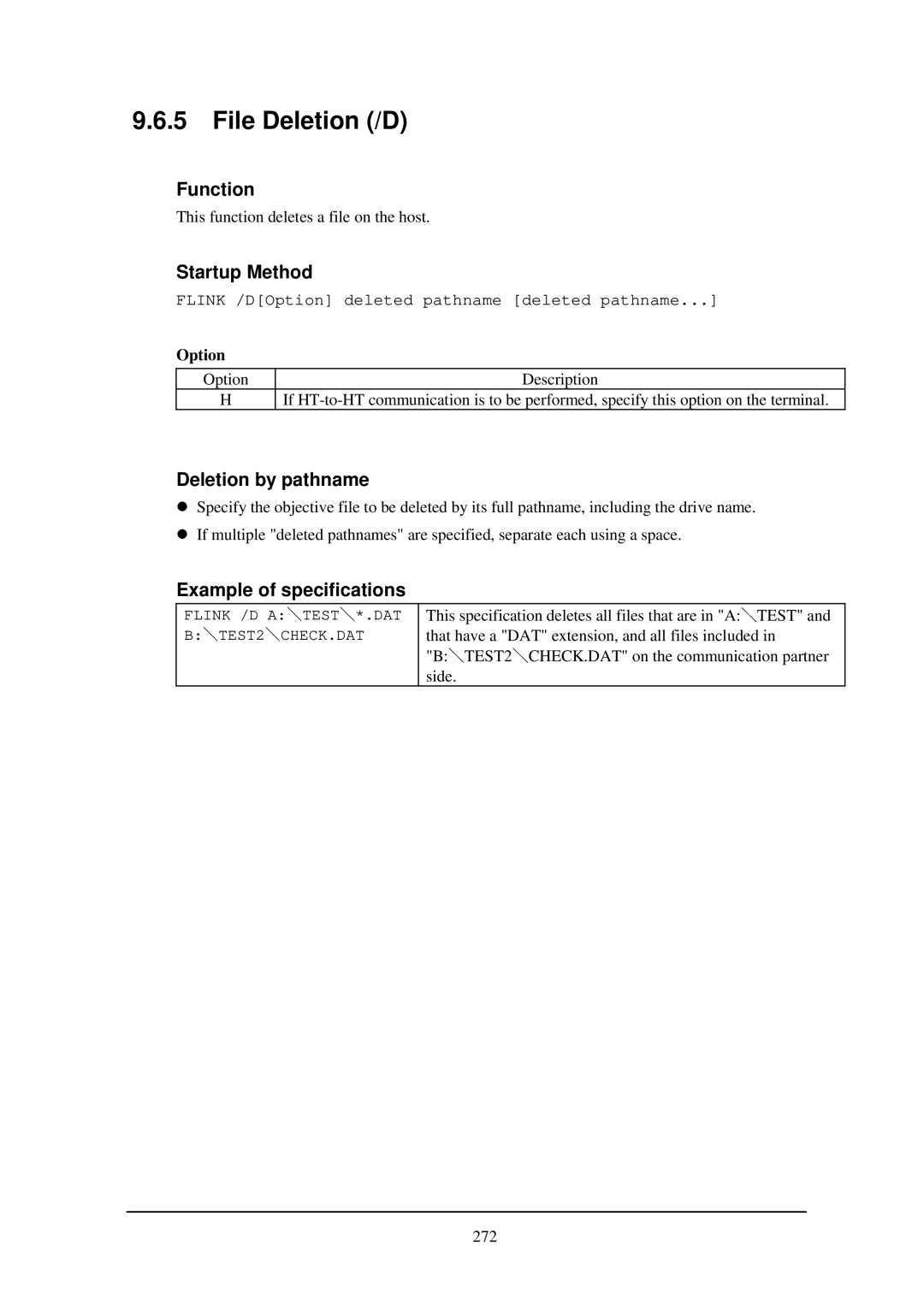 Casio IT-2000W manual File Deletion /D, Deletion by pathname, Option 