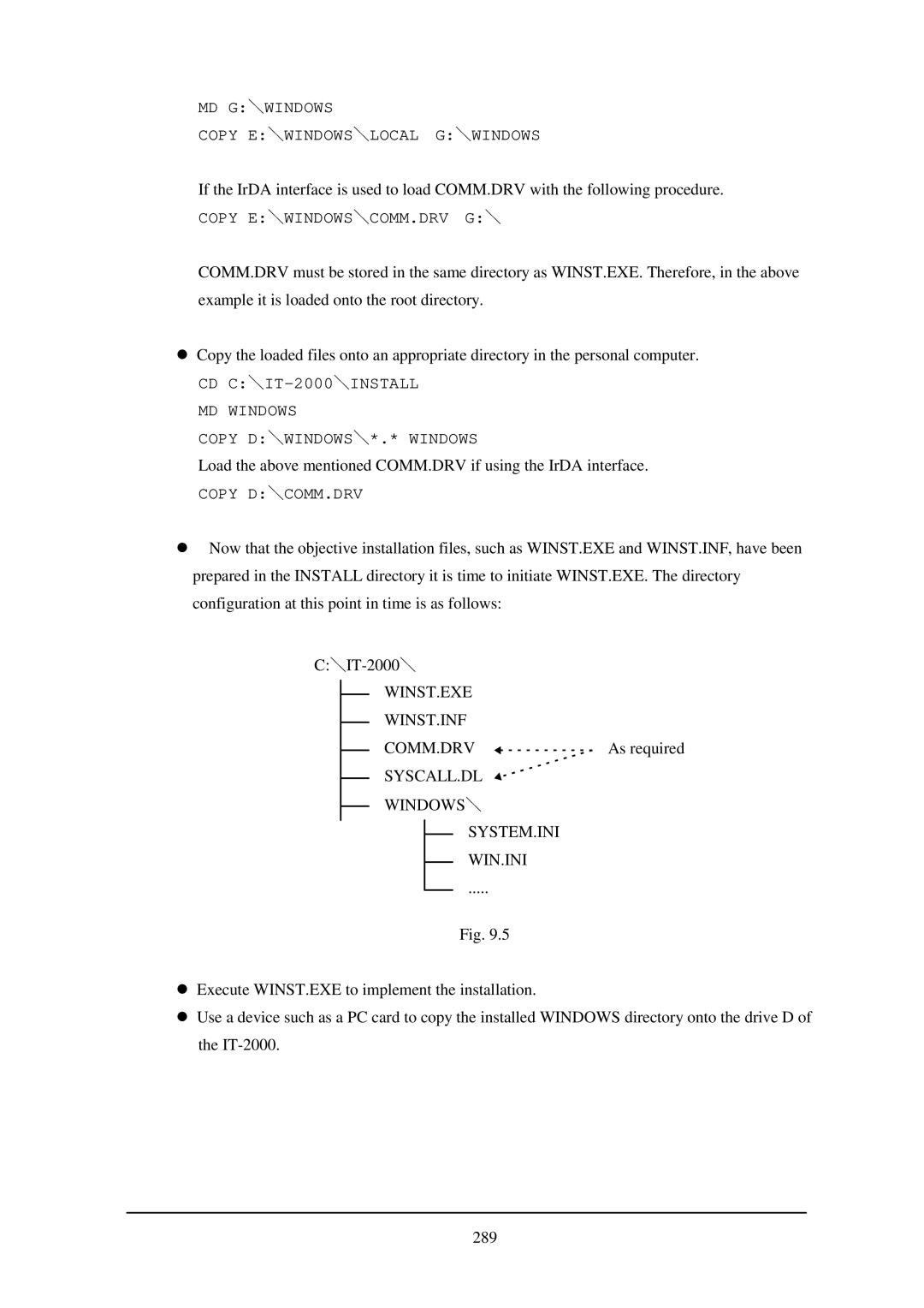 Casio IT-2000W manual Winst.Exe Winst.Inf Comm.Drv, SYSCALL.DL Windows SYSTEM.INI WIN.INI 