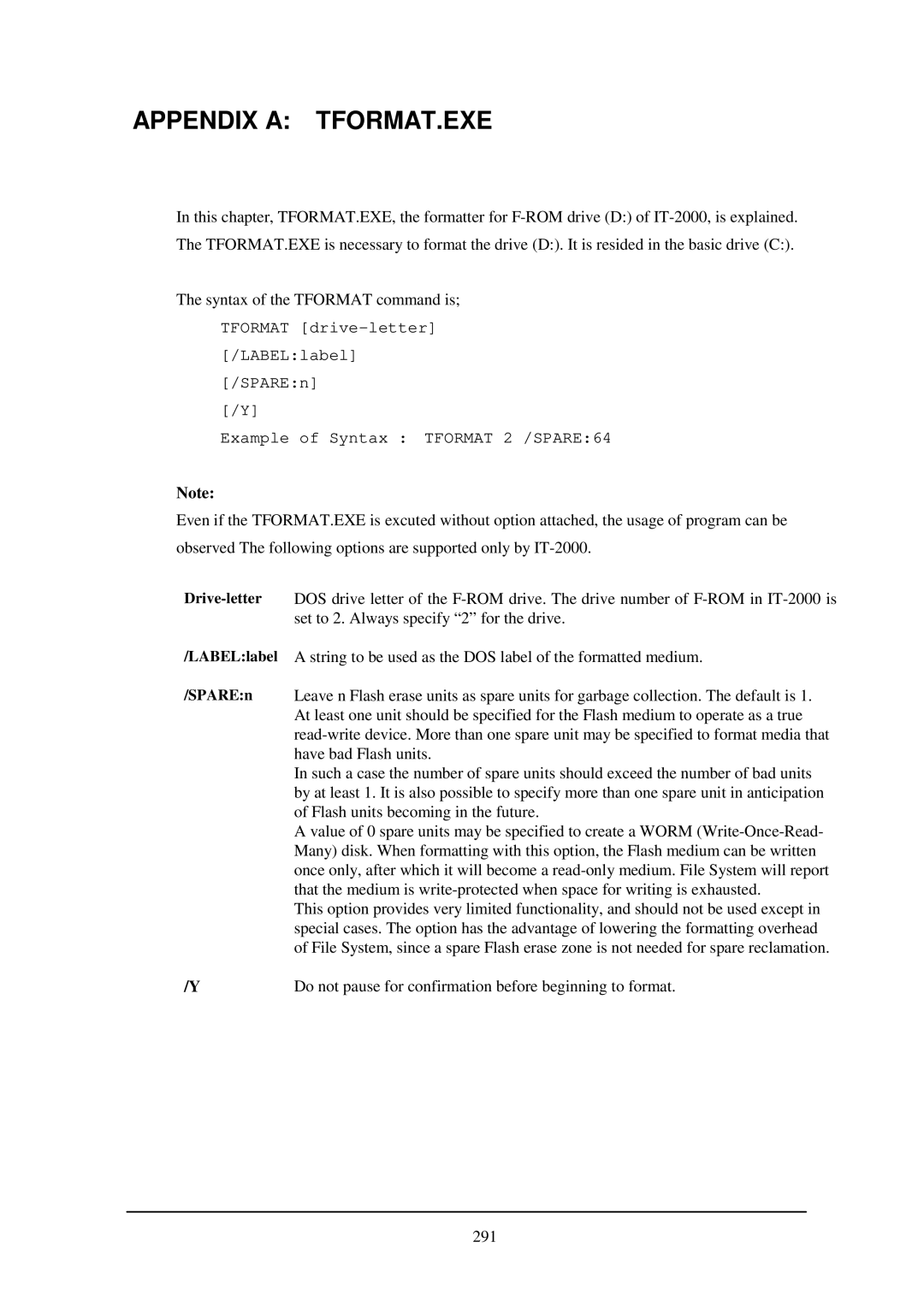 Casio IT-2000W manual Appendix a TFORMAT.EXE 