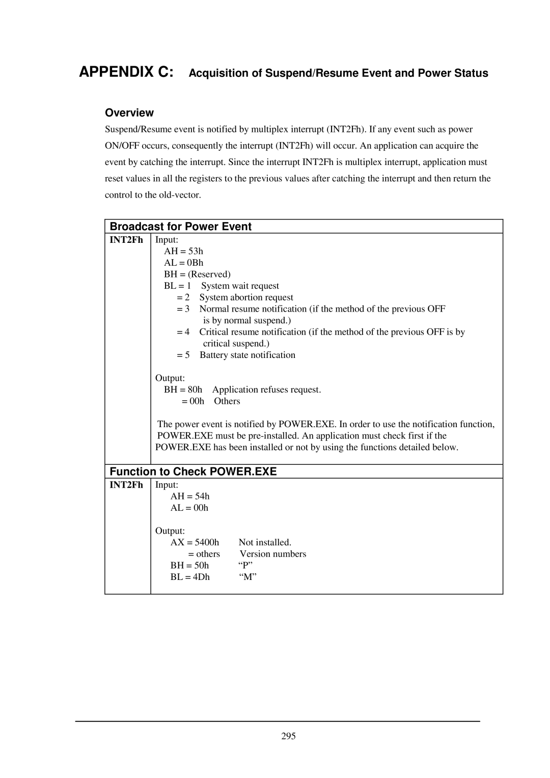 Casio IT-2000W manual Broadcast for Power Event, Function to Check POWER.EXE, INT2Fh 