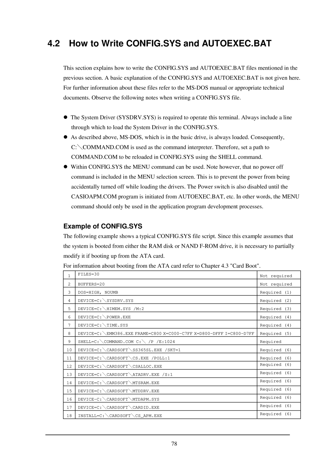 Casio IT-2000W manual How to Write CONFIG.SYS and AUTOEXEC.BAT, Example of CONFIG.SYS 