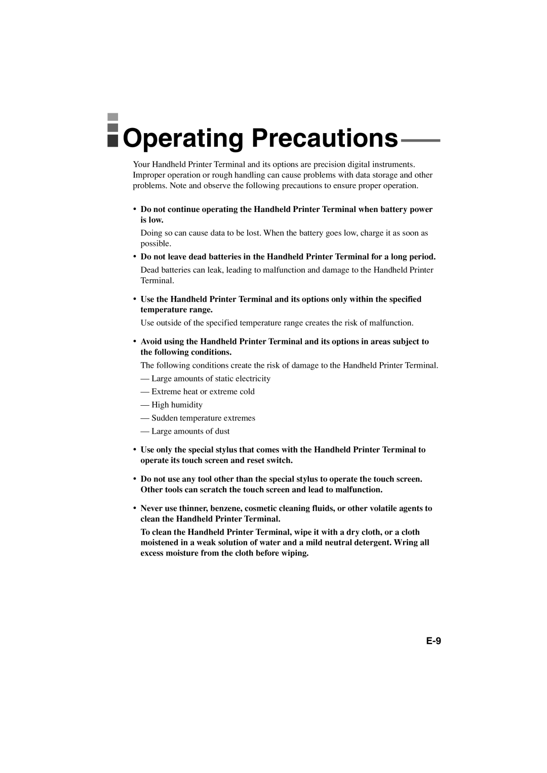 Casio IT-3000 manual Operating Precautions 