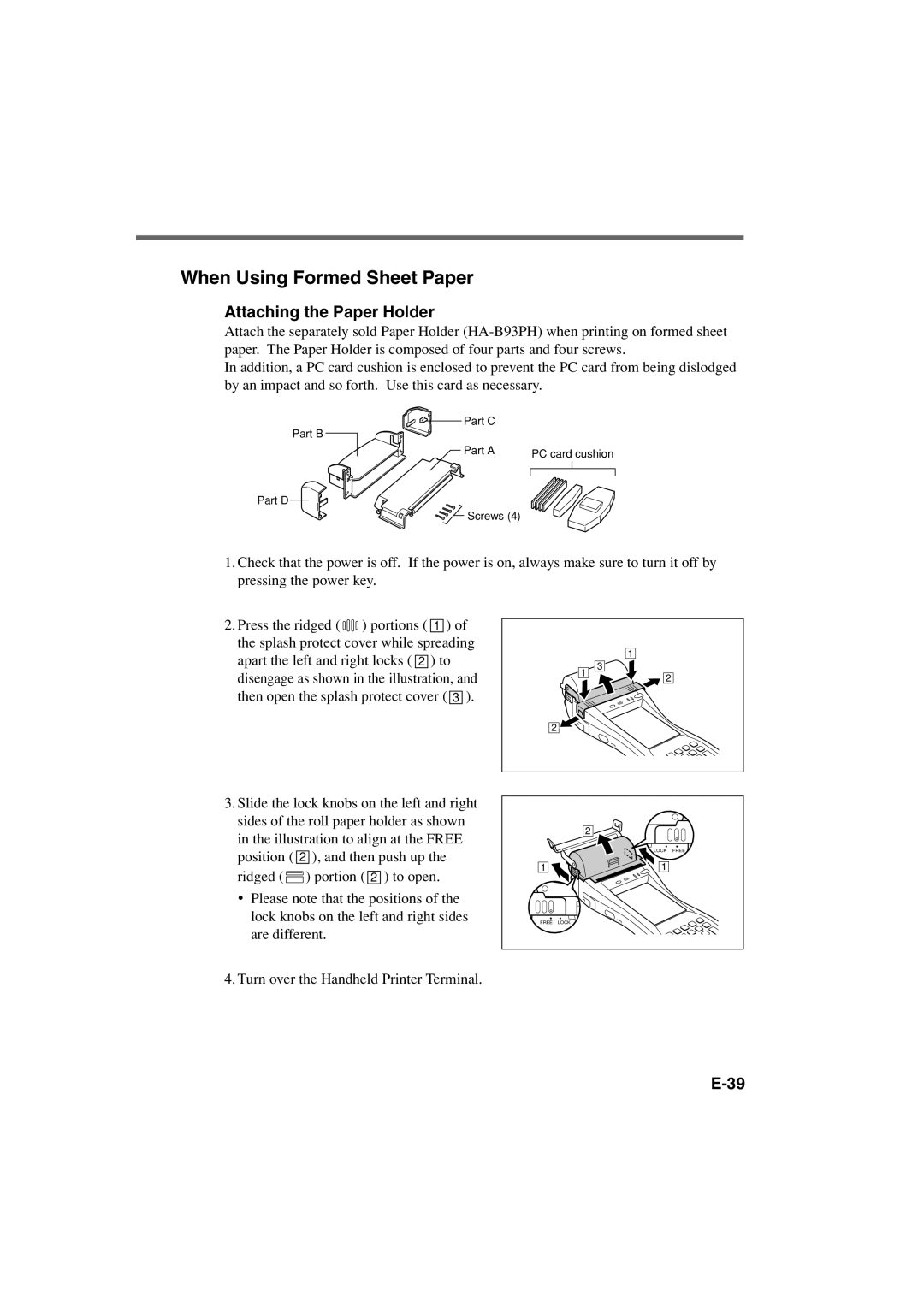 Casio IT-3000 manual When Using Formed Sheet Paper, Attaching the Paper Holder 