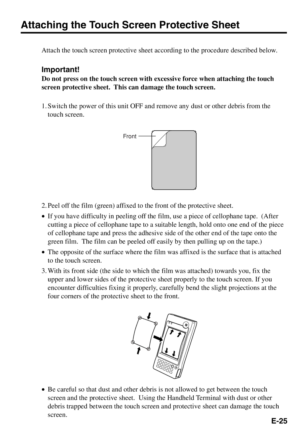 Casio IT-500 manual Attaching the Touch Screen Protective Sheet 