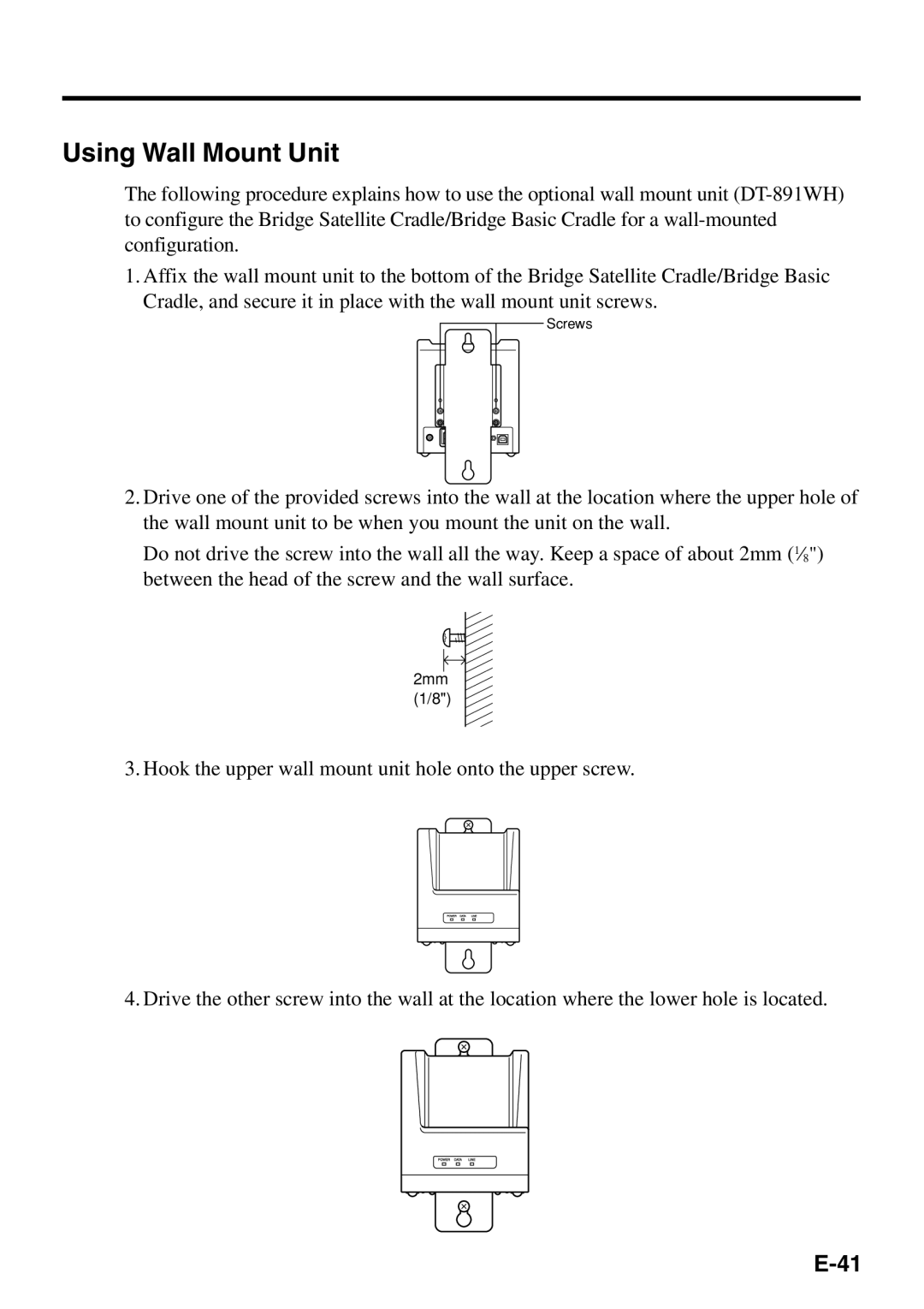 Casio IT-500 manual Using Wall Mount Unit 