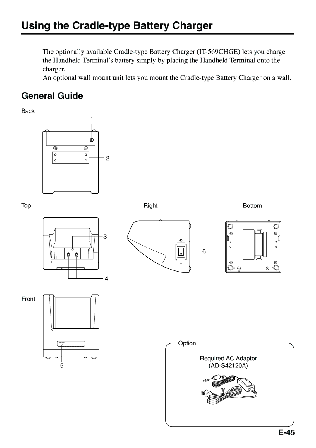 Casio IT-500 manual Using the Cradle-type Battery Charger, General Guide 