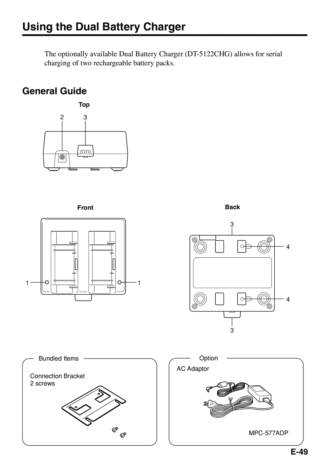 Casio IT-500 manual Using the Dual Battery Charger, General Guide 