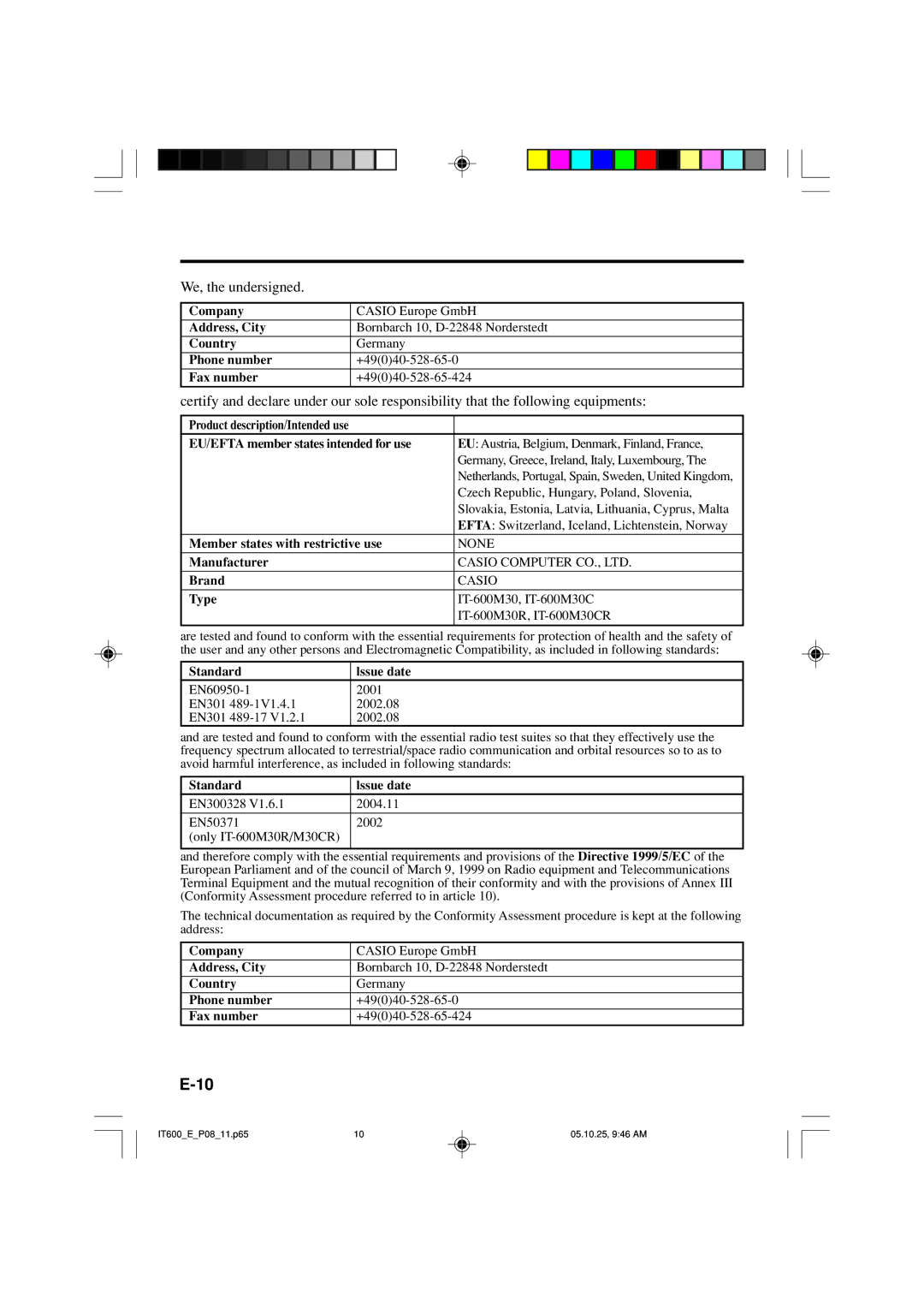 Casio IT-600 manual We, the undersigned 