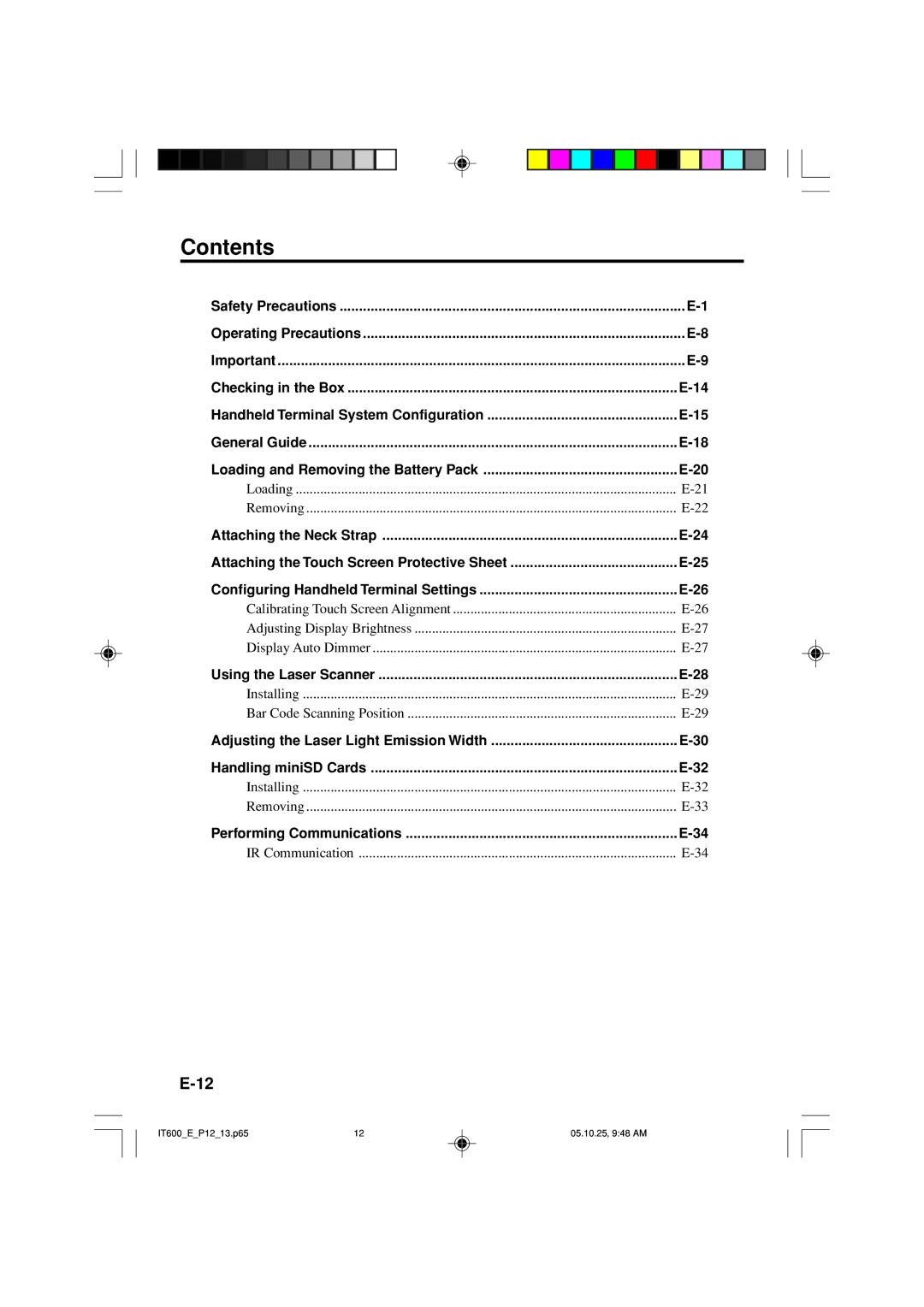 Casio IT-600 manual Contents 