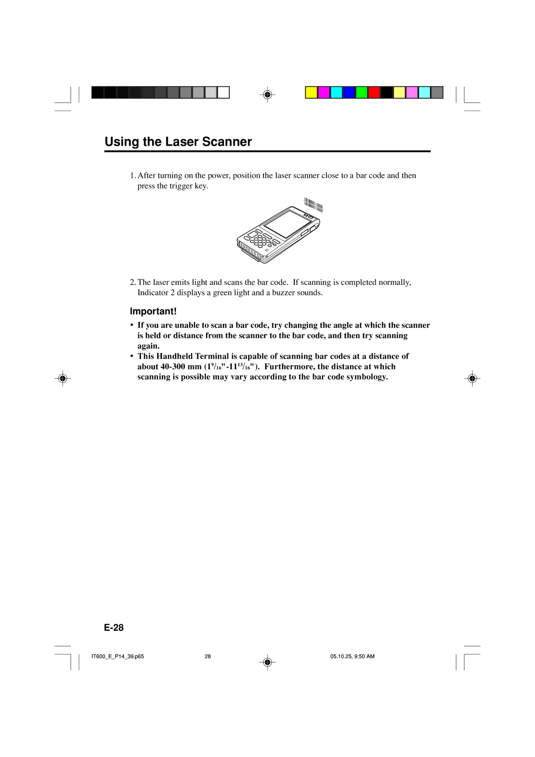 Casio IT-600 manual Using the Laser Scanner 