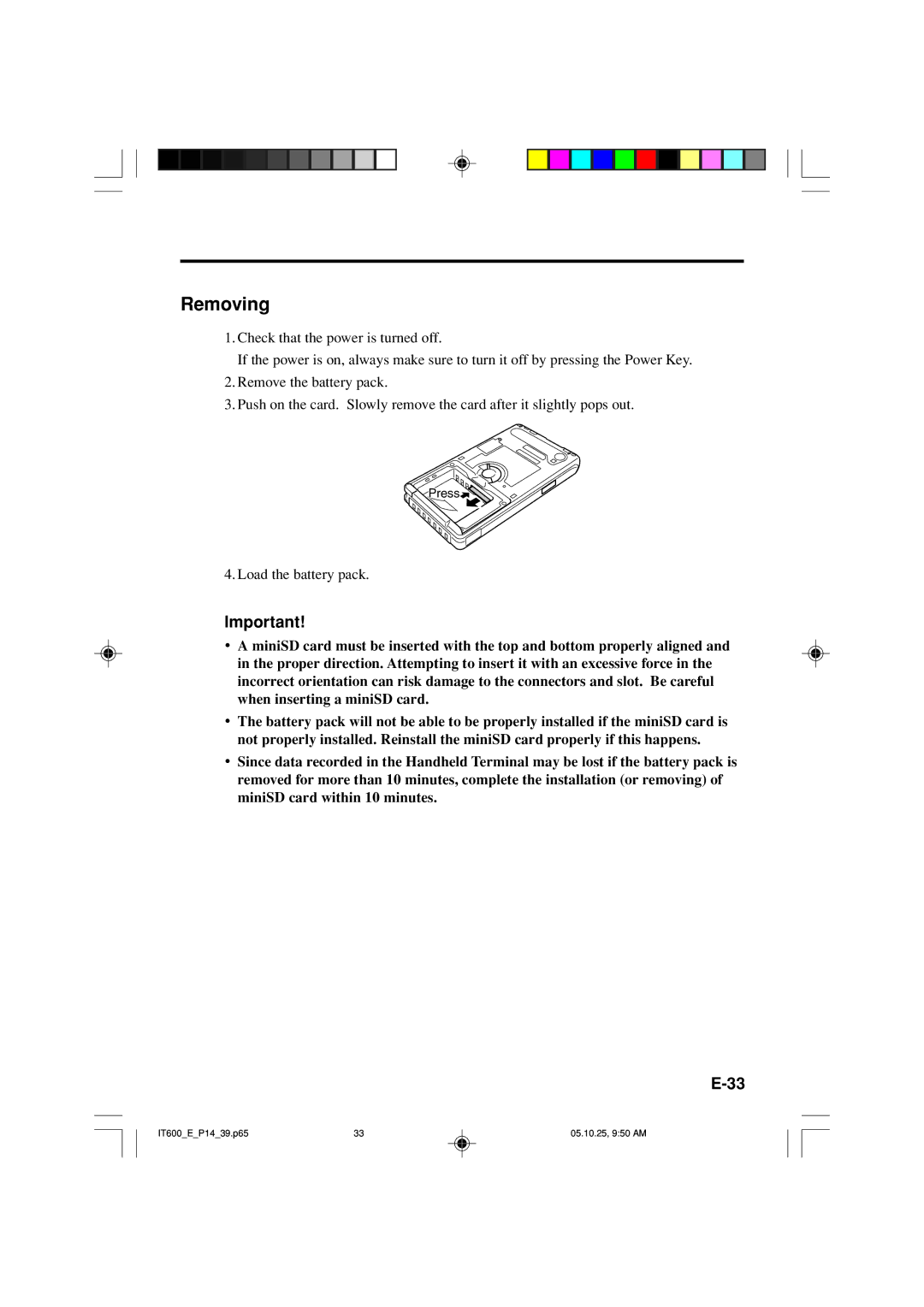 Casio IT-600 manual Removing 