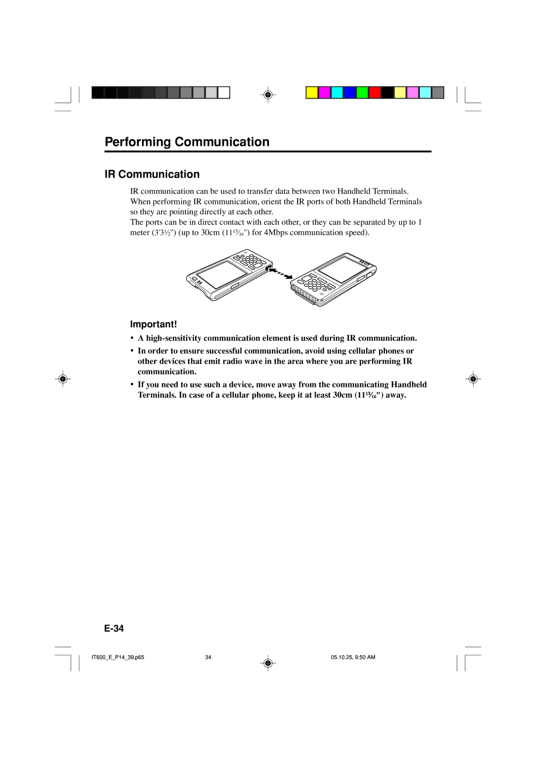 Casio IT-600 manual Performing Communication, IR Communication 