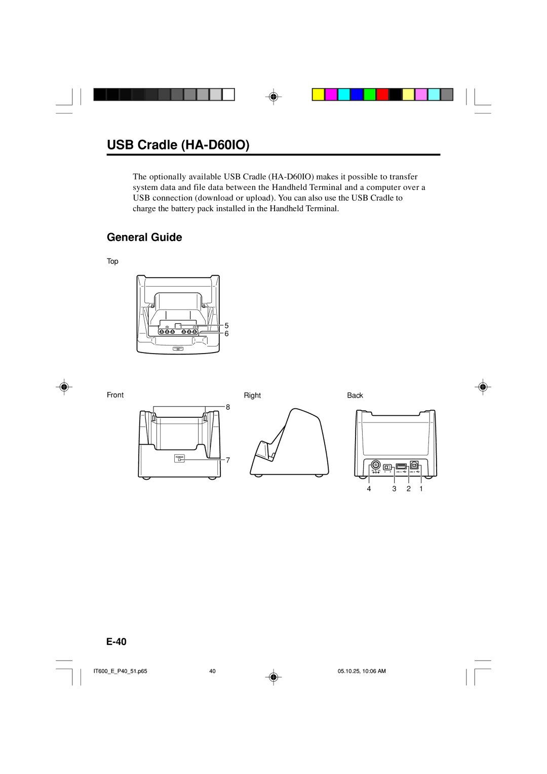 Casio IT-600 manual USB Cradle HA-D60IO, General Guide 