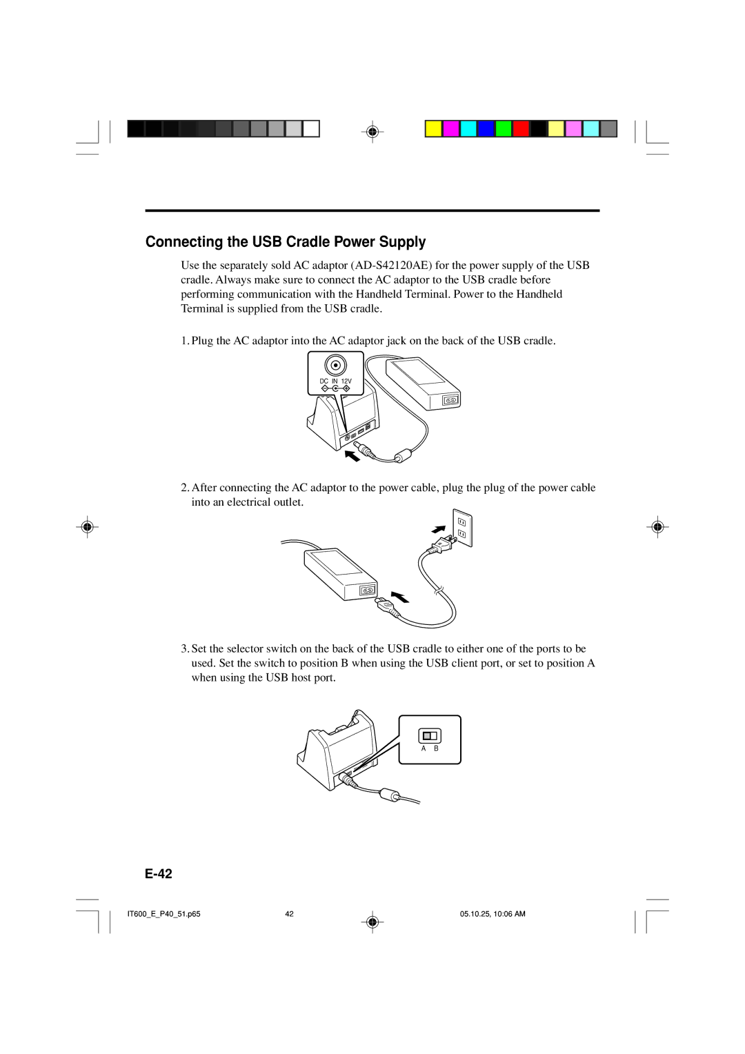 Casio IT-600 manual Connecting the USB Cradle Power Supply 