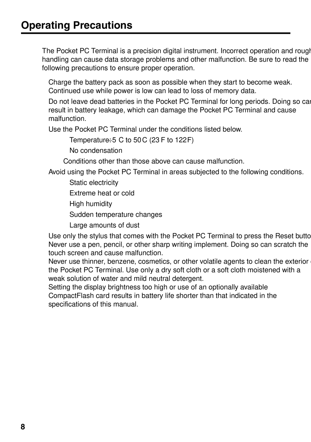 Casio IT-700/70 manual Operating Precautions 