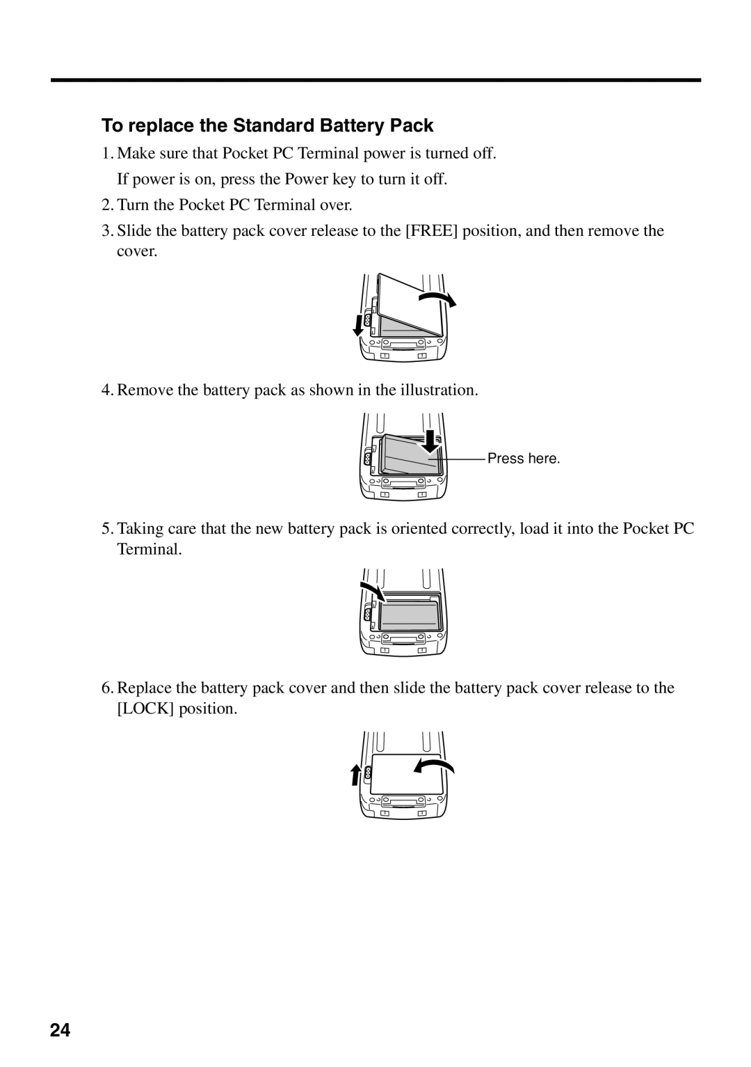 Casio IT-700/70 manual To replace the Standard Battery Pack 