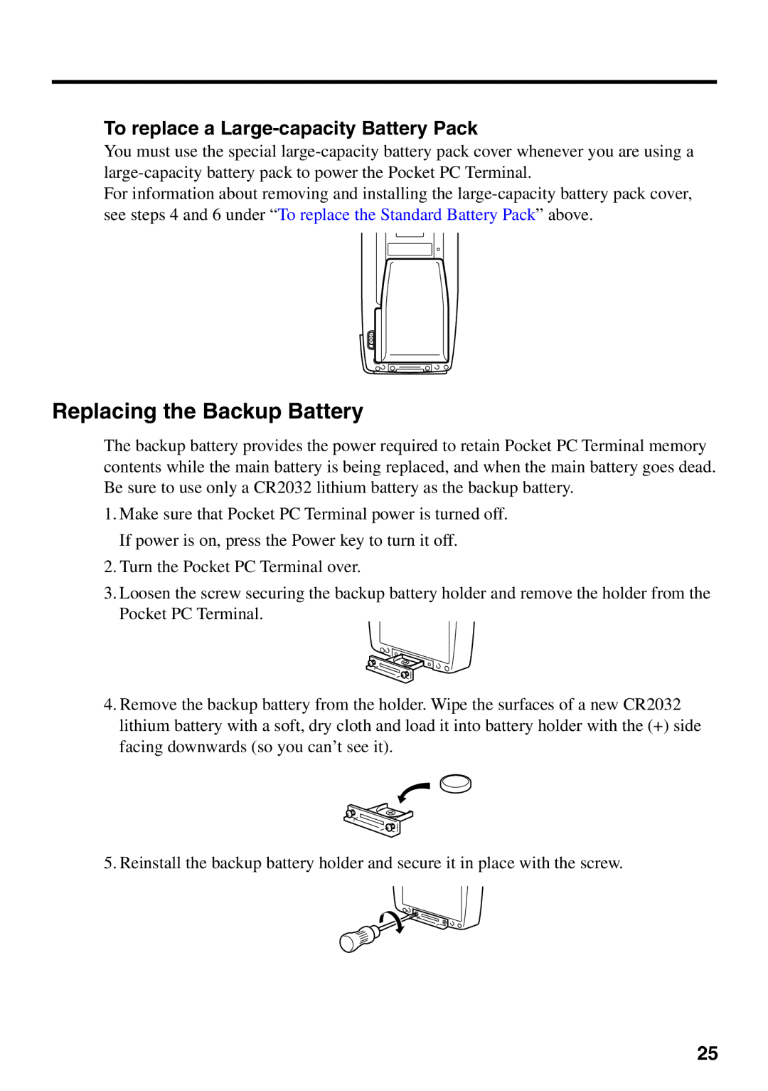 Casio IT-700/70 manual Replacing the Backup Battery, To replace a Large-capacity Battery Pack 