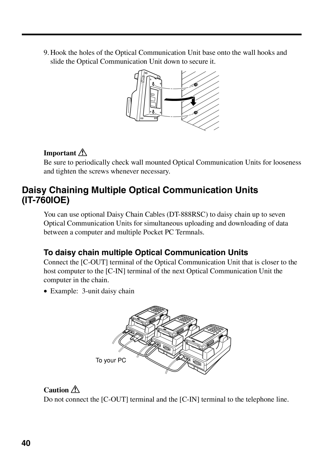 Casio IT-700/70 manual To daisy chain multiple Optical Communication Units 