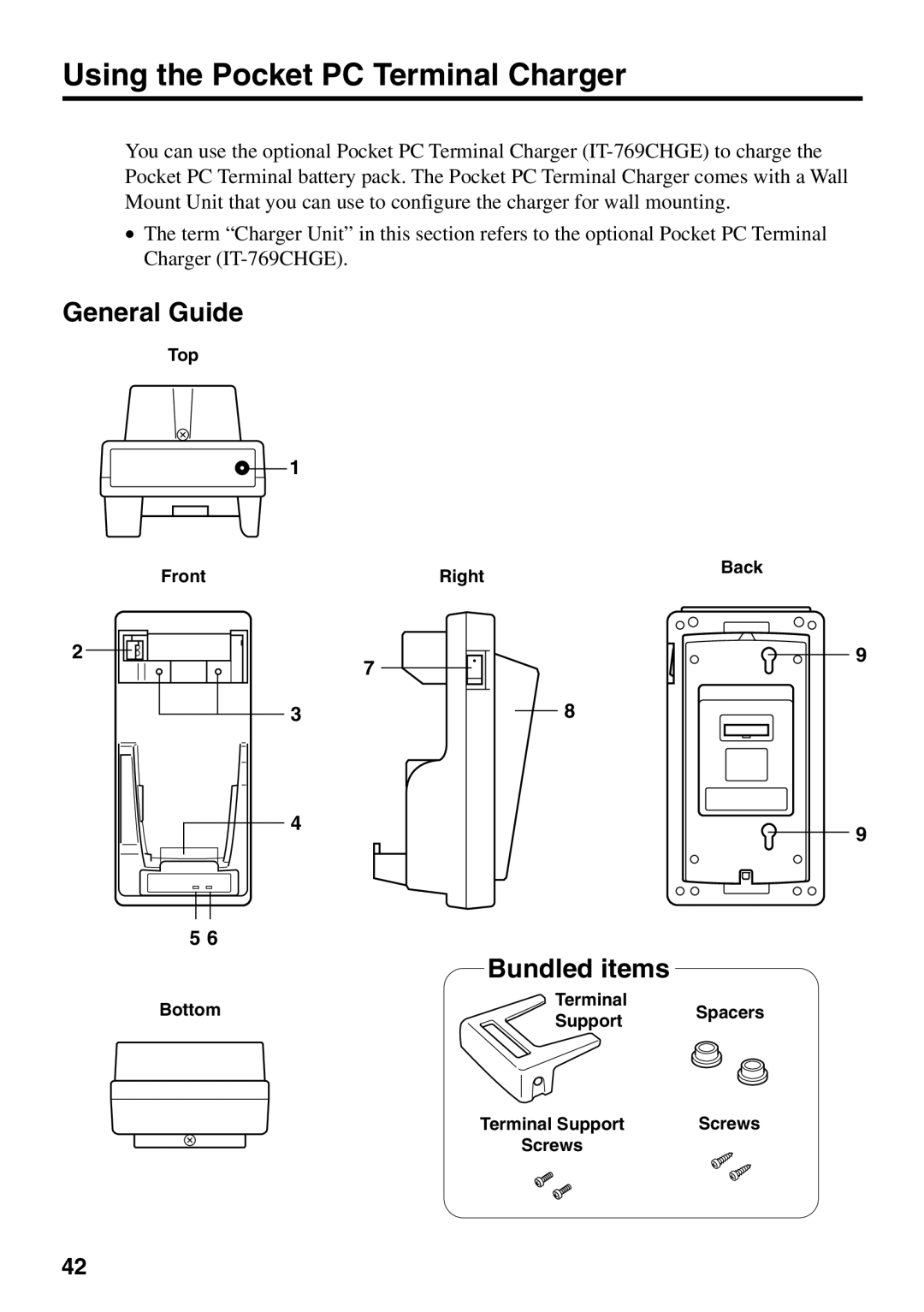 Casio IT-700/70 manual Using the Pocket PC Terminal Charger, General Guide 