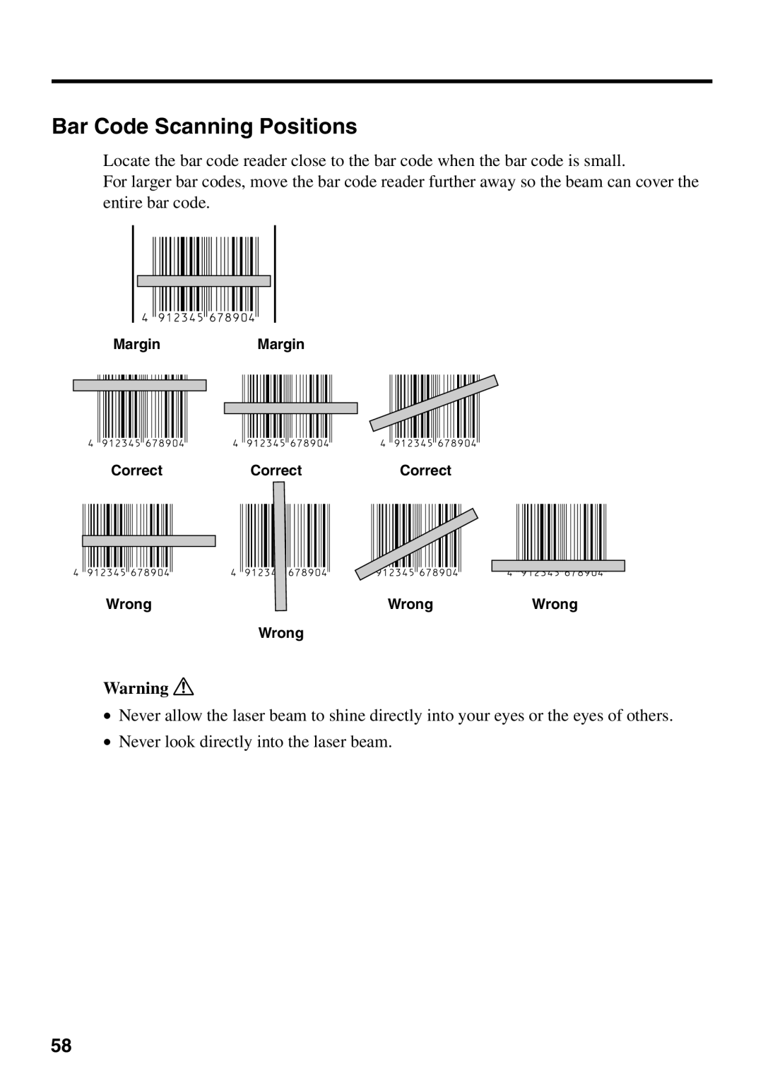 Casio IT-700/70 manual Bar Code Scanning Positions 