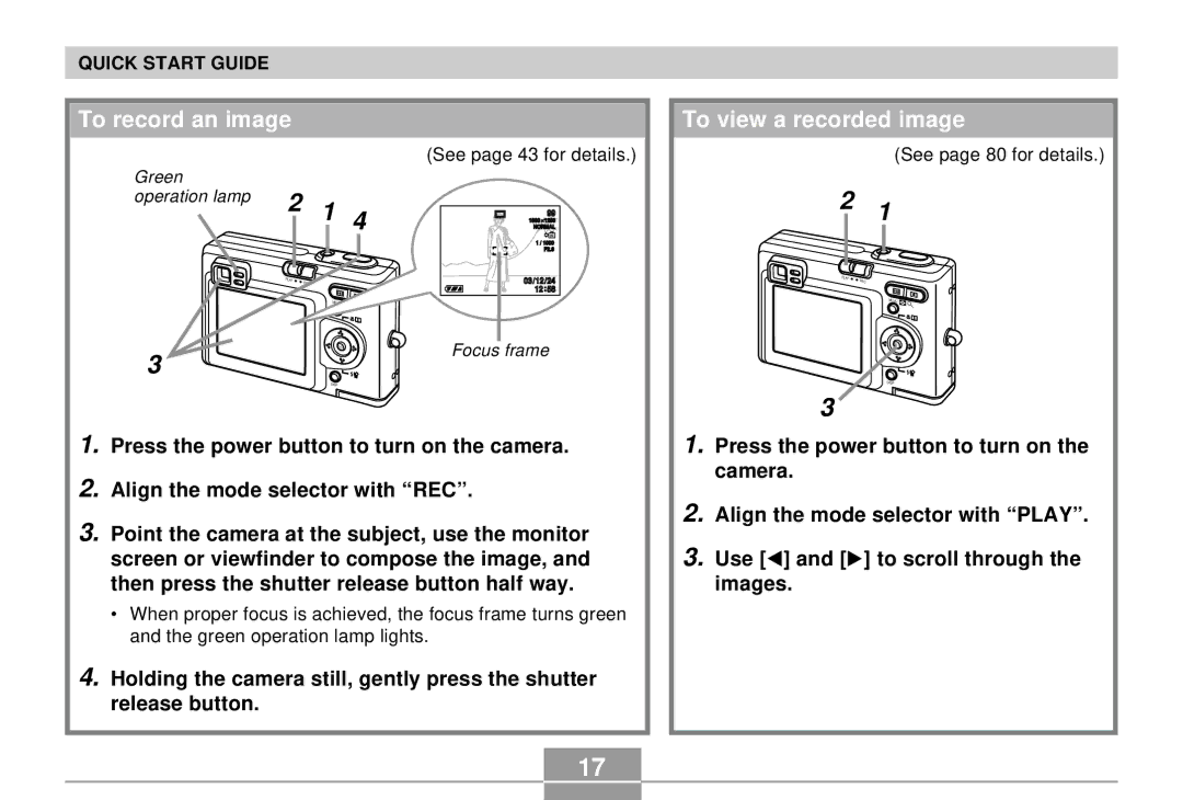 Casio K855PCM1DMX manual To record an image, To view a recorded image, See page 43 for details, See page 80 for details 