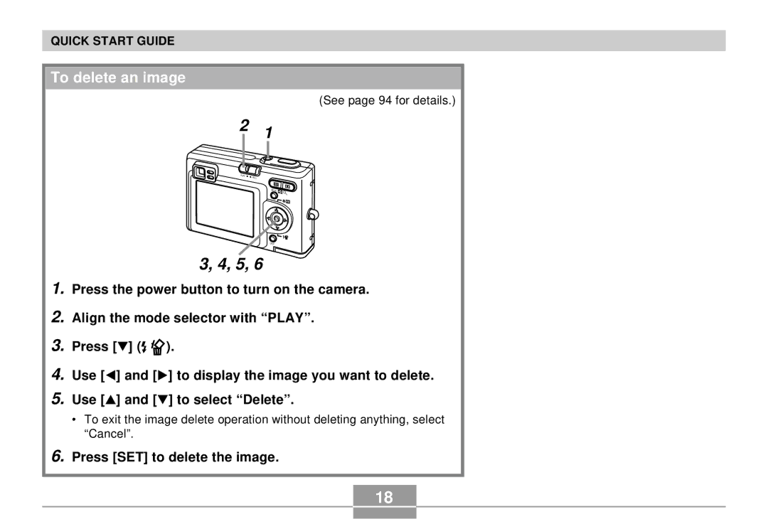 Casio K855PCM1DMX manual To delete an image, Press SET to delete the image, See page 94 for details 