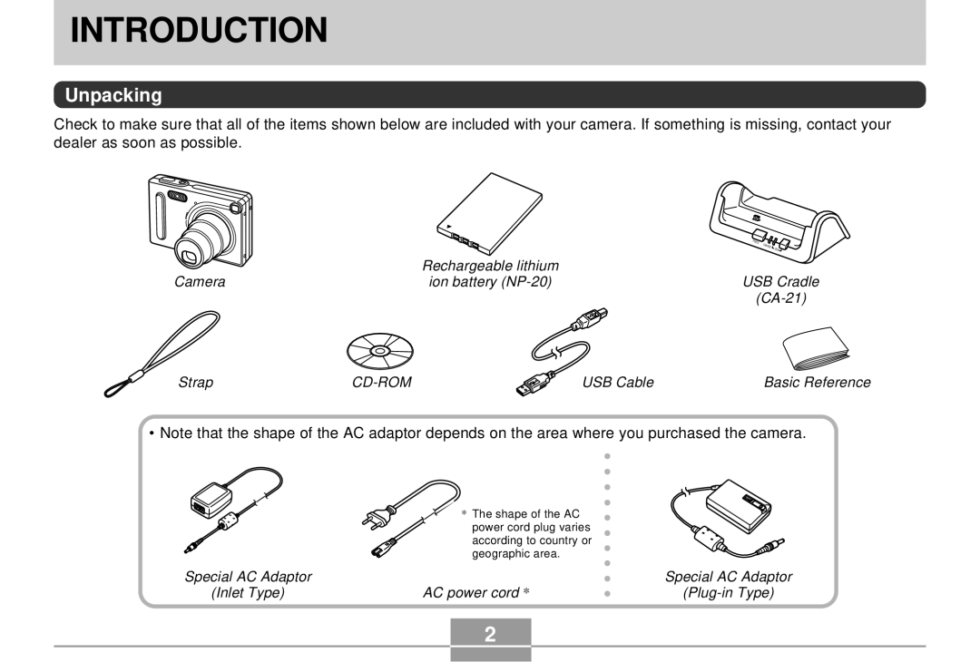 Casio K855PCM1DMX manual Introduction, Unpacking 