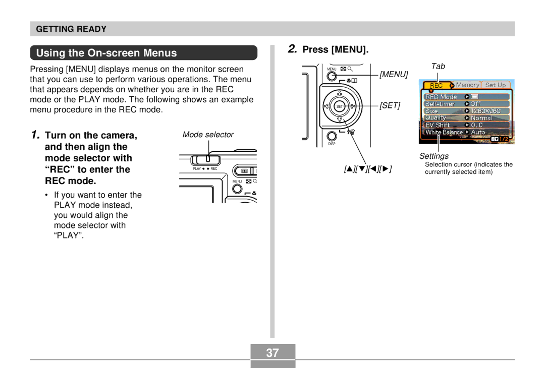 Casio K855PCM1DMX manual Using the On-screen Menus 