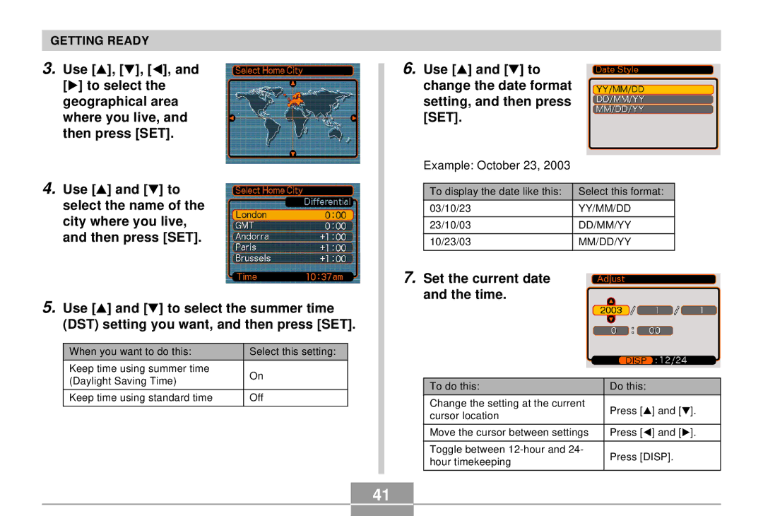 Casio K855PCM1DMX manual Set the current date and the time, Example October 23 