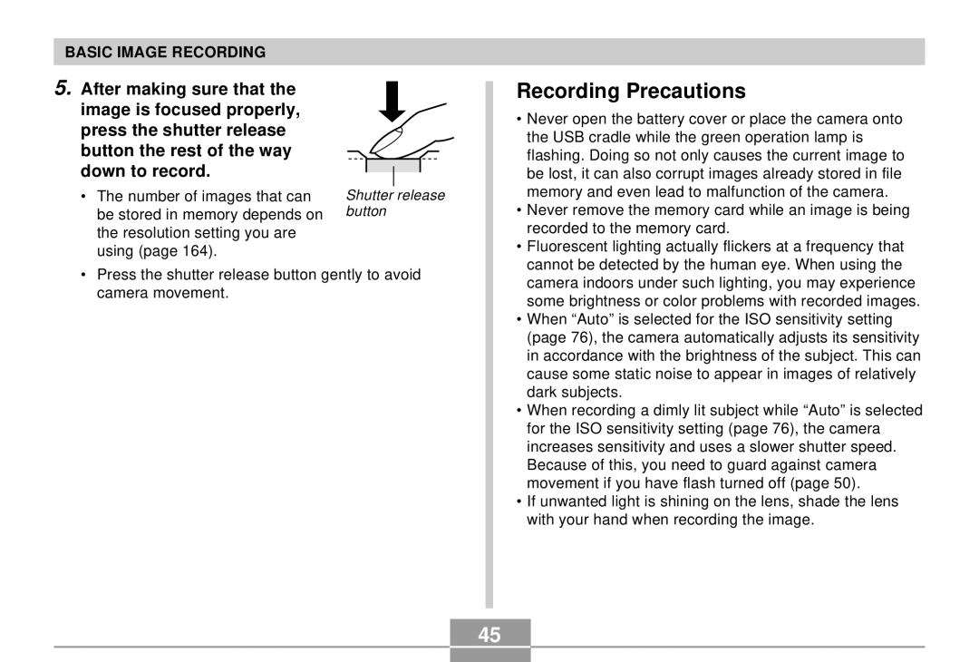 Casio K855PCM1DMX manual Recording Precautions 