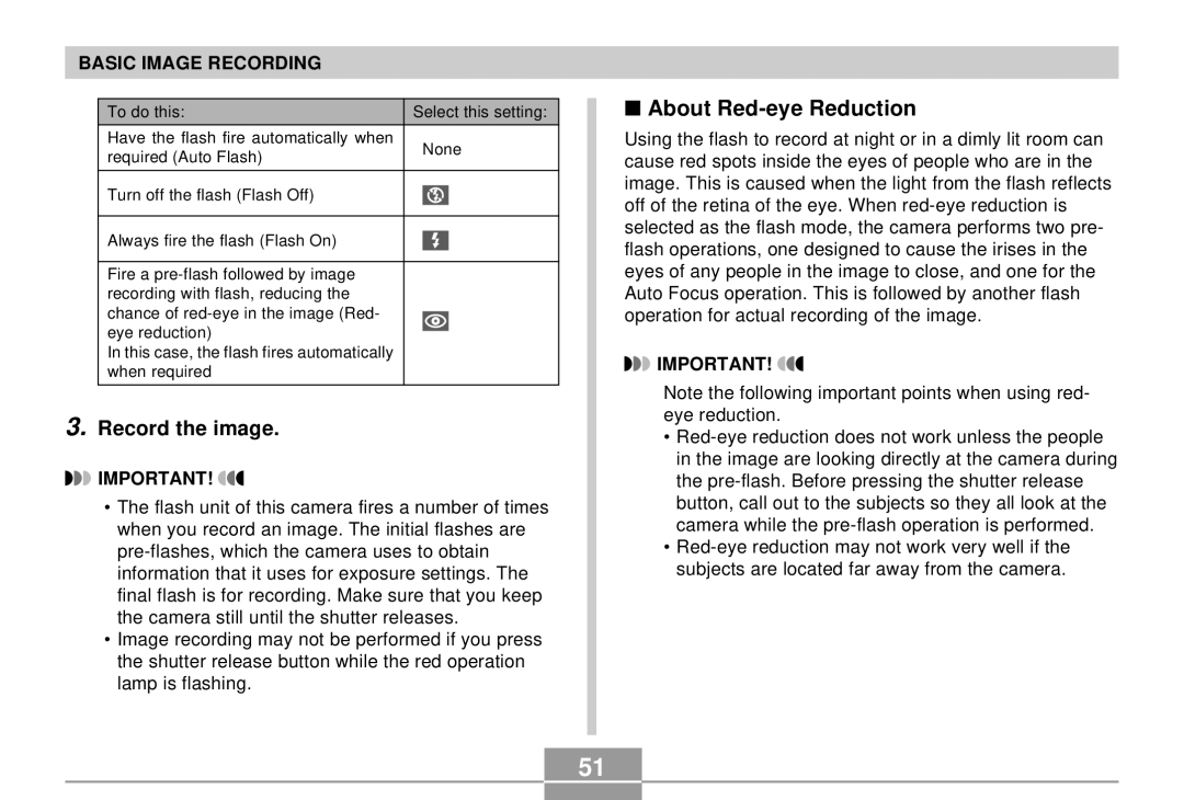 Casio K855PCM1DMX manual About Red-eye Reduction, Record the image 