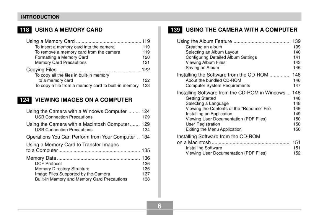 Casio K855PCM1DMX manual Using a Memory Card 119, Copying Files 122, Using the Camera with a Windows Computer 124, 134, 148 