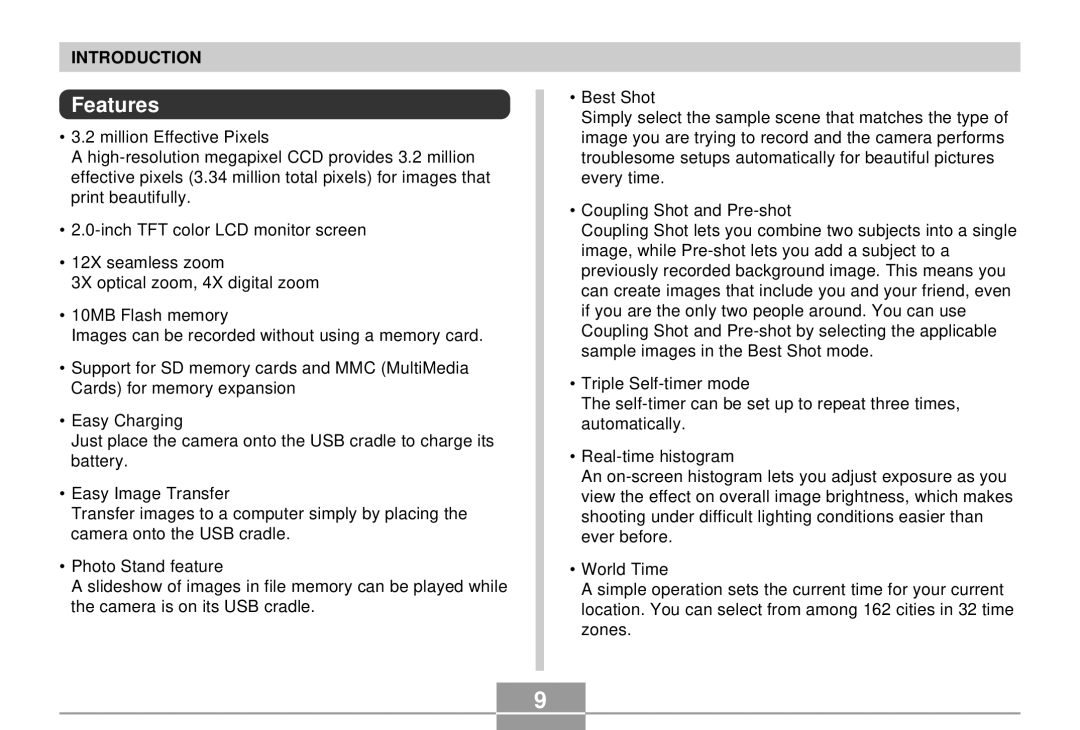 Casio K855PCM1DMX manual Features 