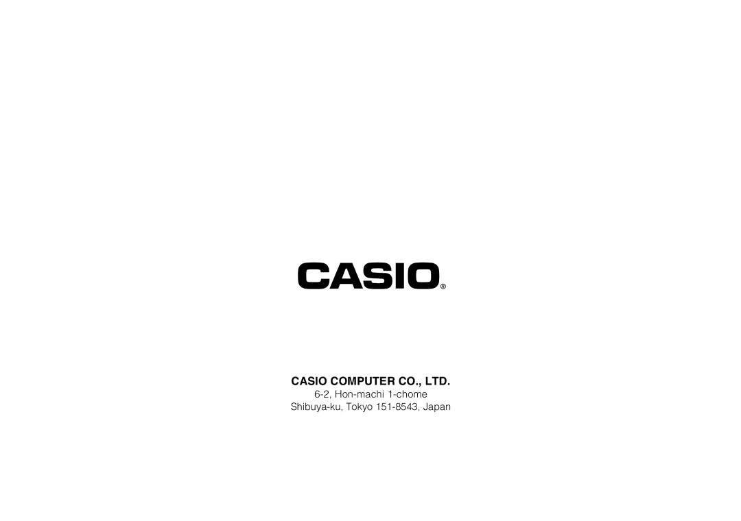 Casio KL-100 manual Hon-machi 1-chome Shibuya-ku, Tokyo 151-8543, Japan 