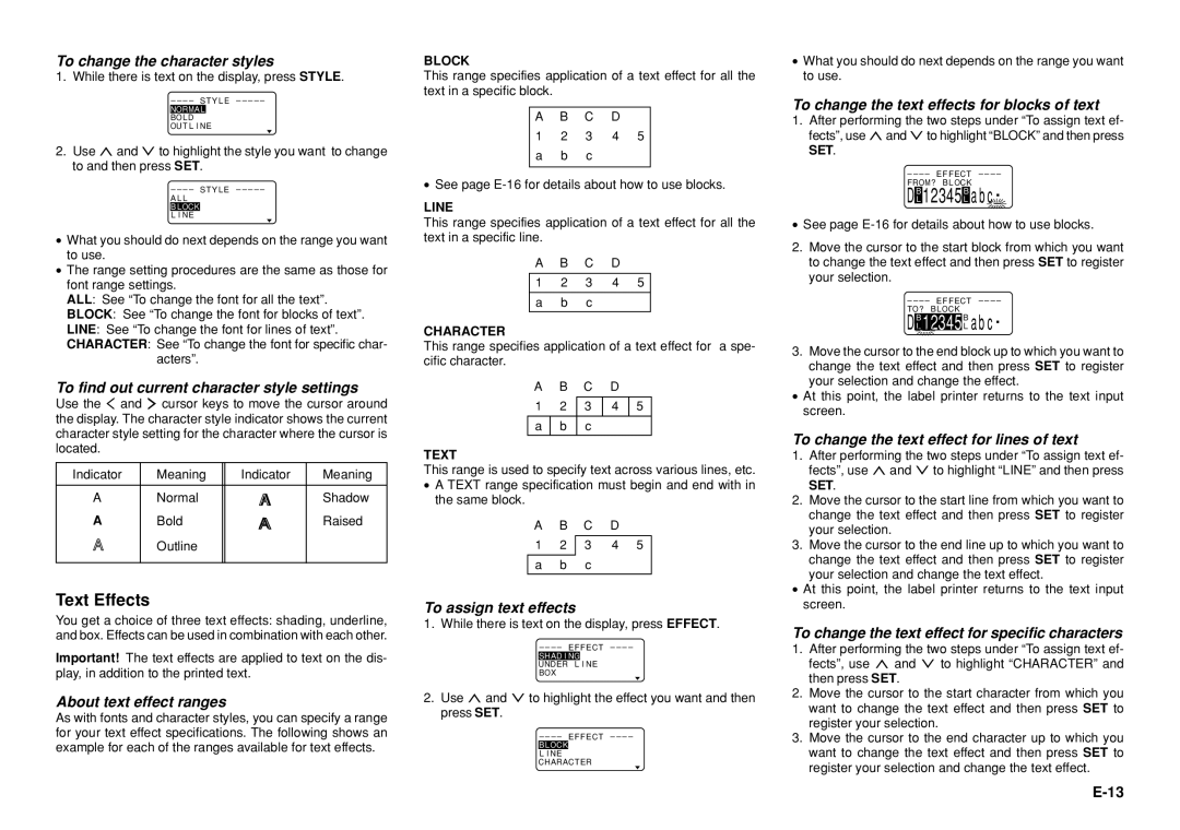 Casio KL-8100 manual Text Effects 