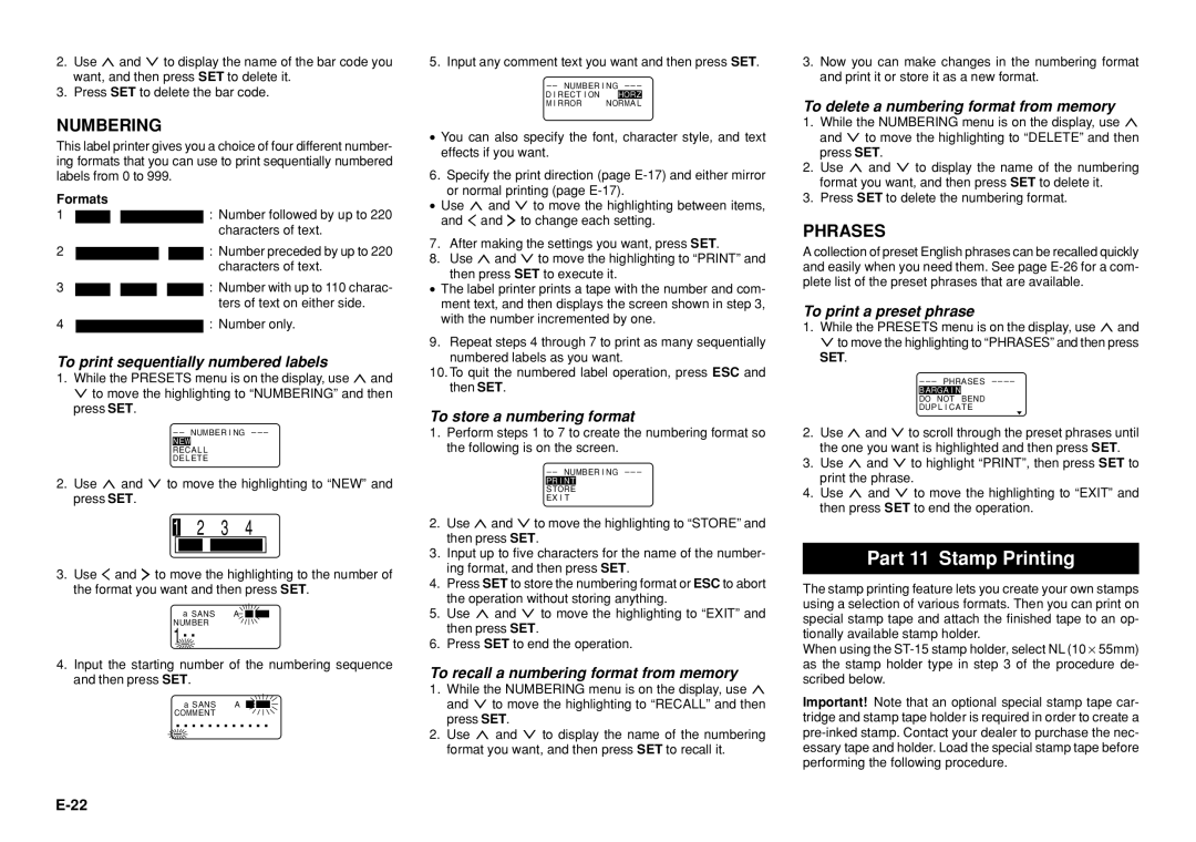 Casio KL-8100 manual Part 11 Stamp Printing 