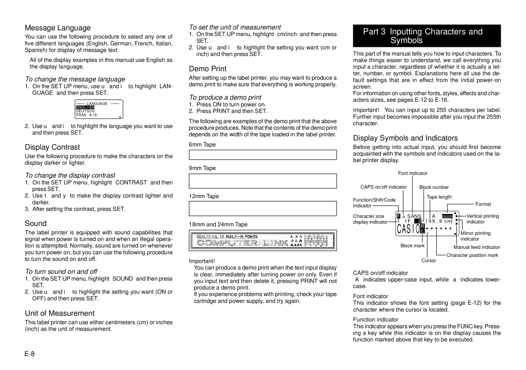 Casio KL-8100 manual Part 3 Inputting Characters and Symbols 