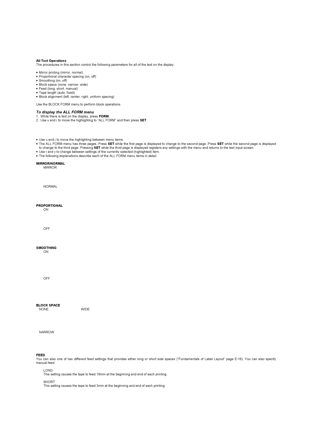 Casio KL-8100 manual To display the ALL Form menu, All Text Operations 