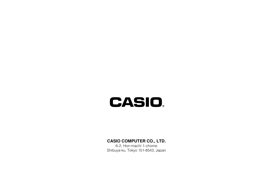 Casio KL-8100 manual 6-2, Hon-machi 1-chome Shibuya-ku, Tokyo 151-8543, Japan 
