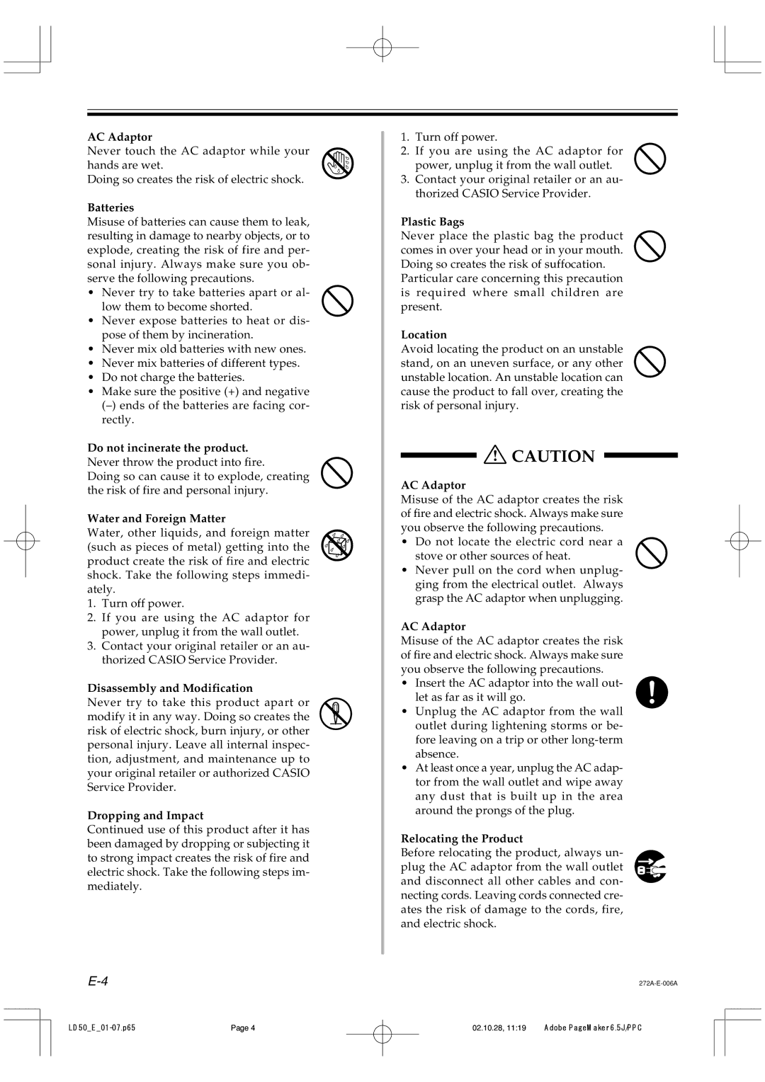 Casio LD50 manual Batteries 