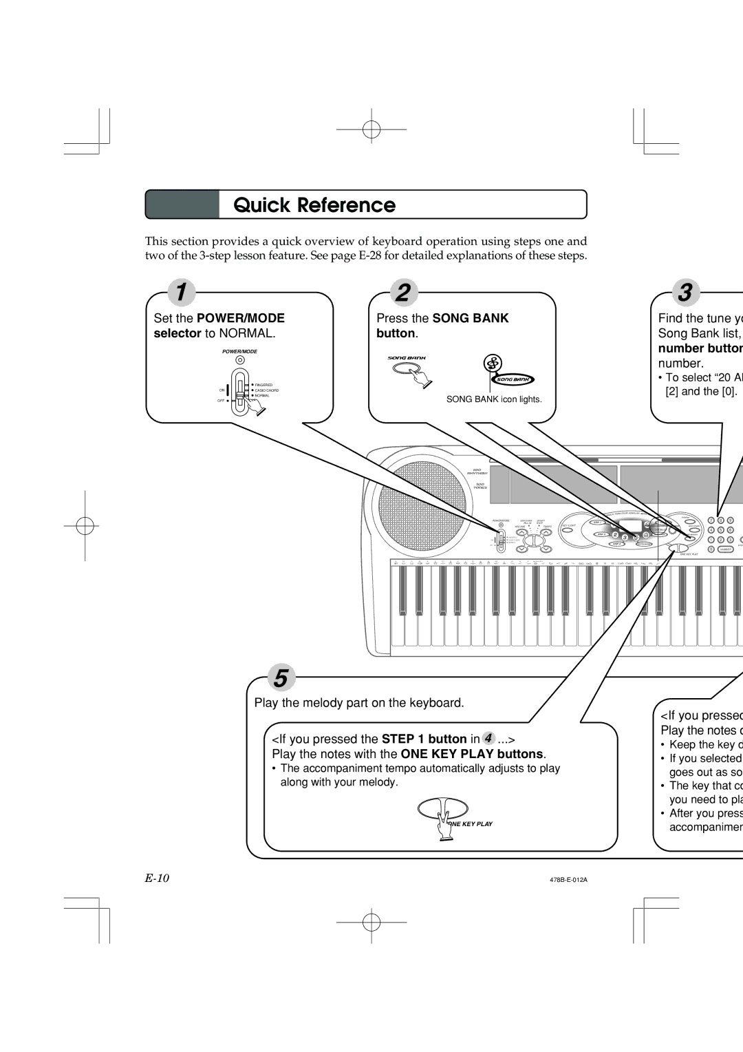 Casio LK-40 manual Quick Reference, Button 