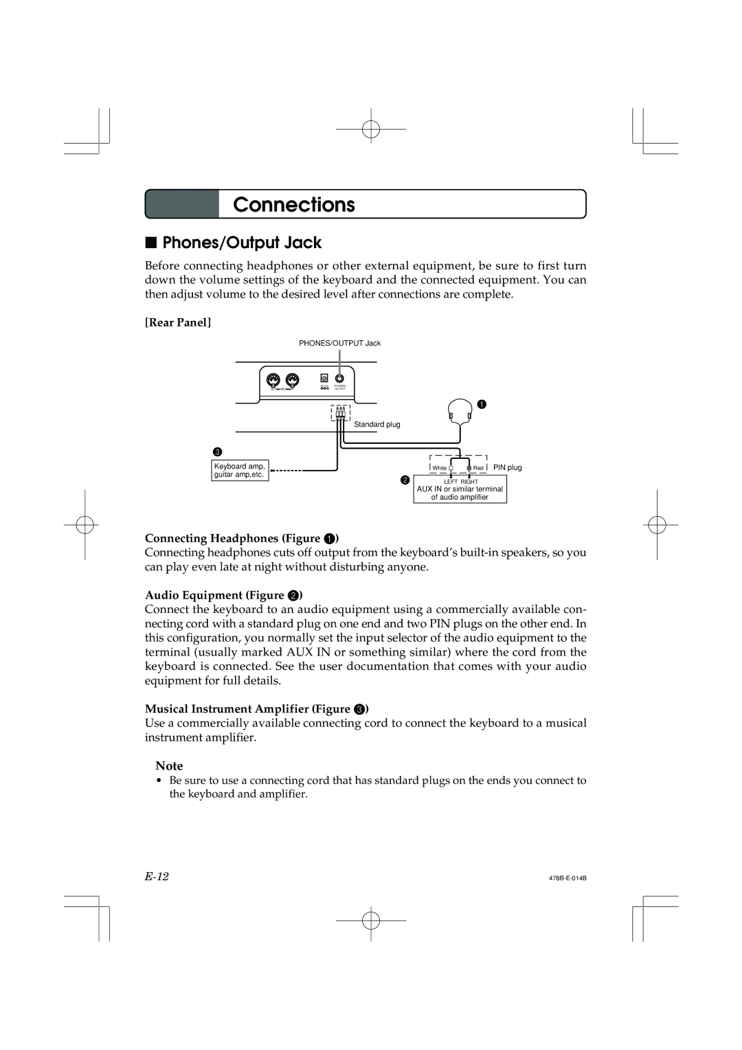 Casio LK-40 manual Connections, Phones/Output Jack 