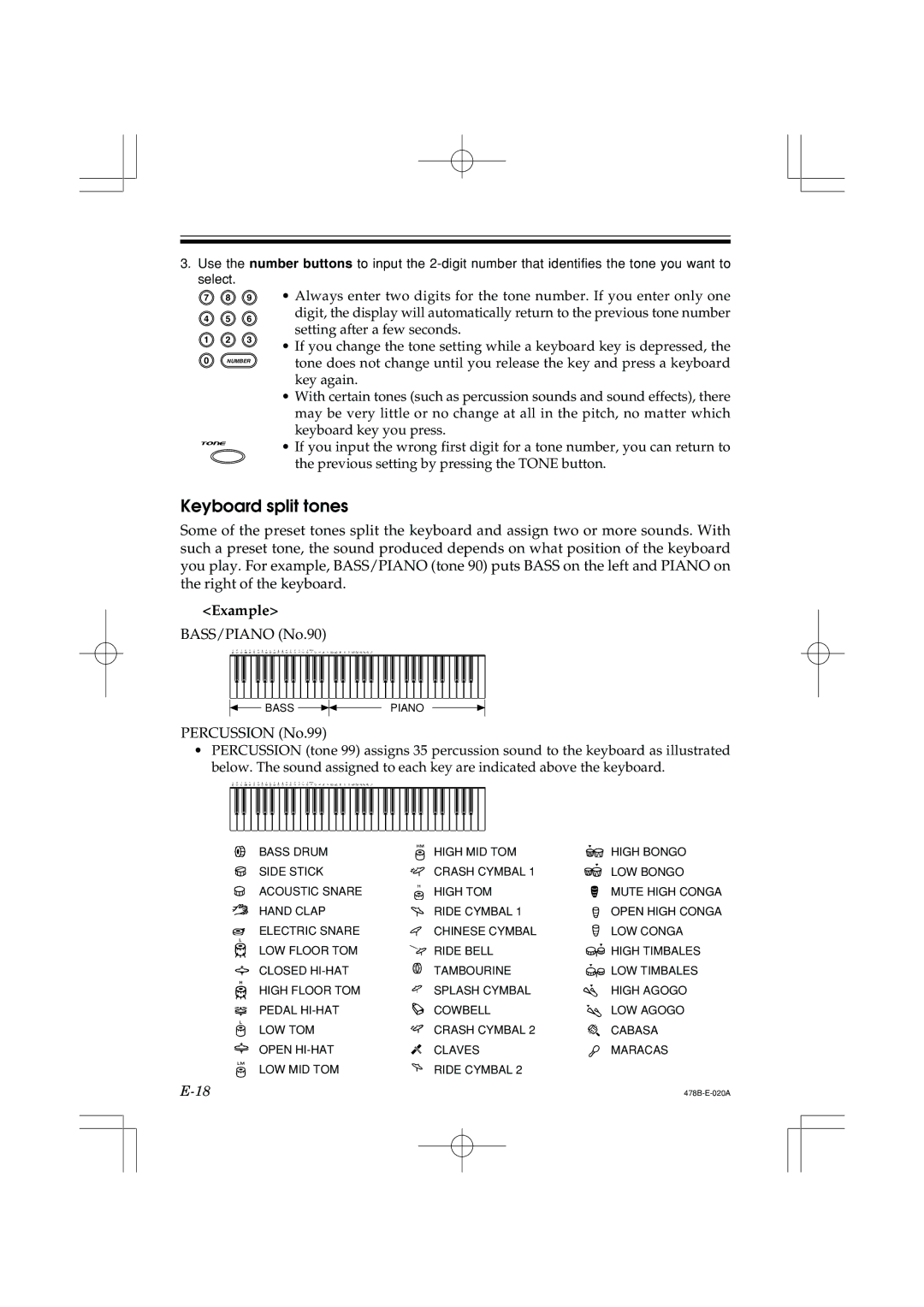 Casio LK-40 manual Keyboard split tones, Example 