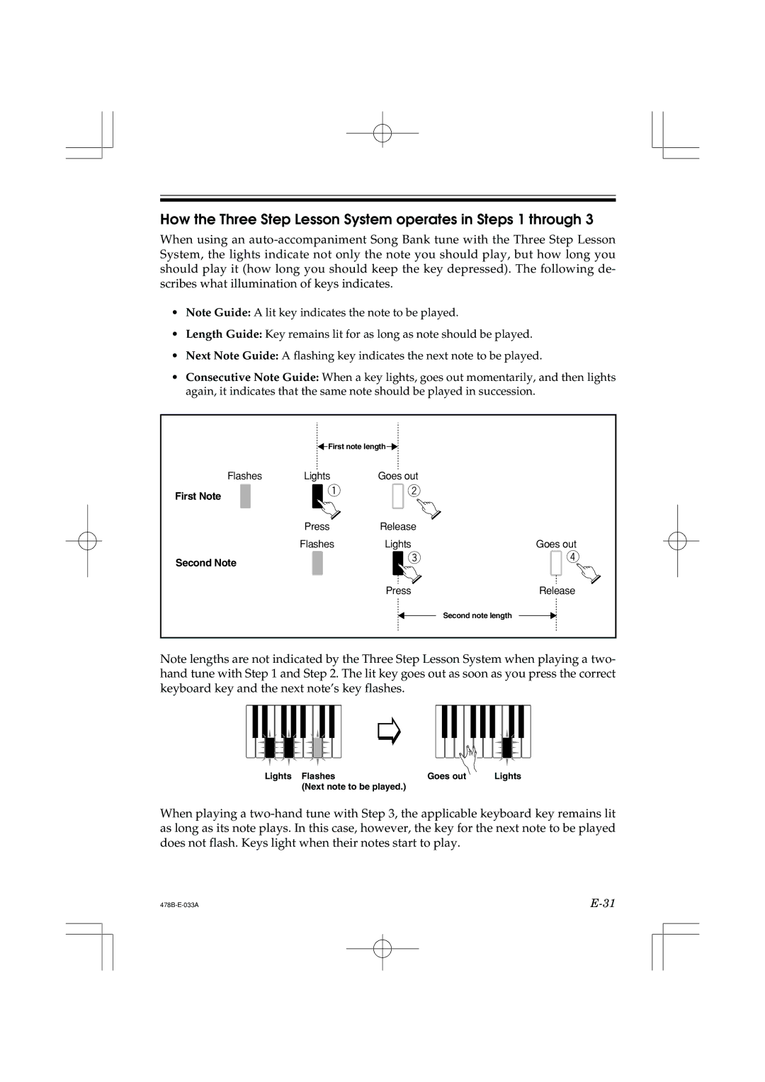 Casio LK-40 manual How the Three Step Lesson System operates in Steps 1 through 