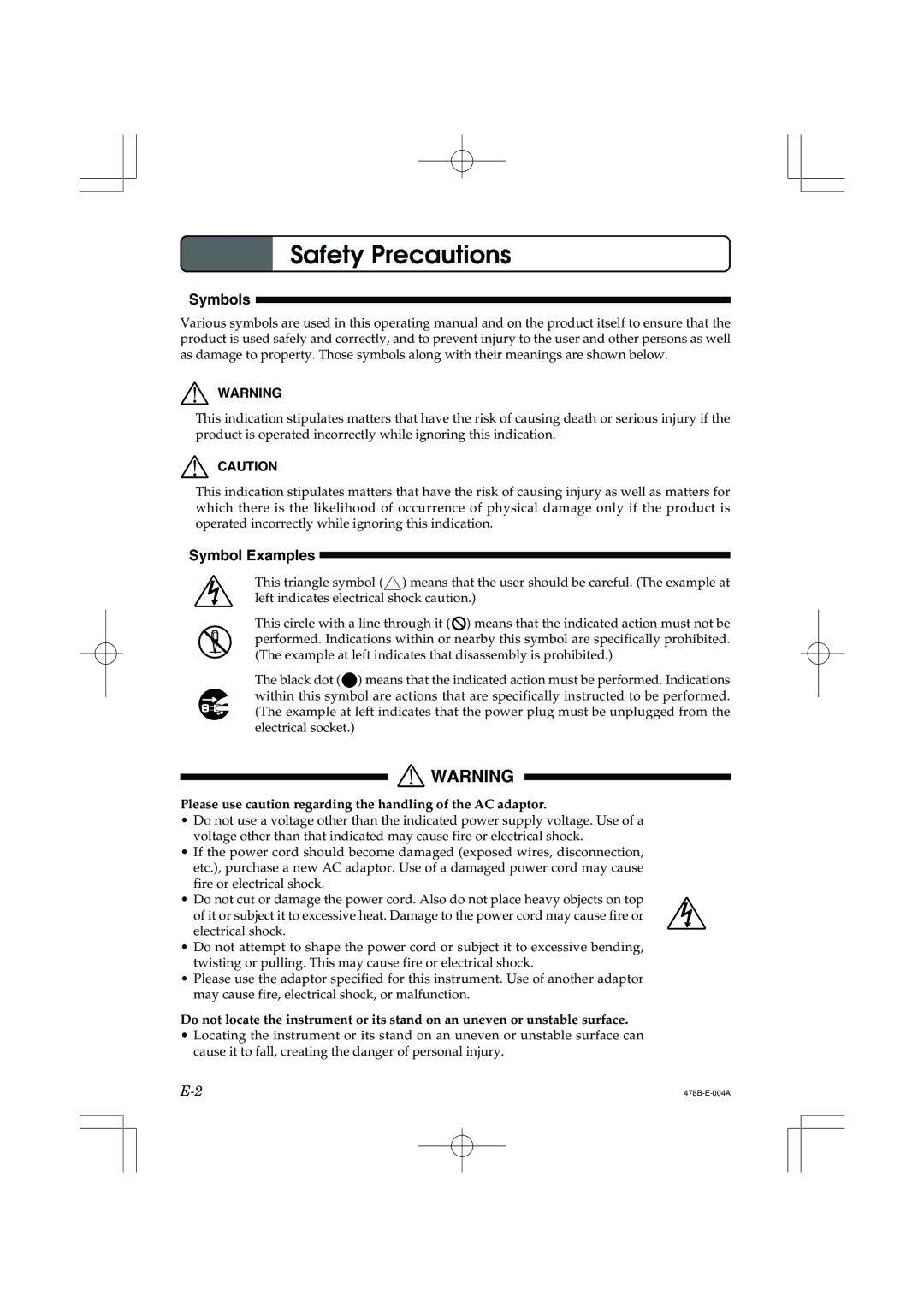 Casio LK-40 manual Safety Precautions, Symbols 