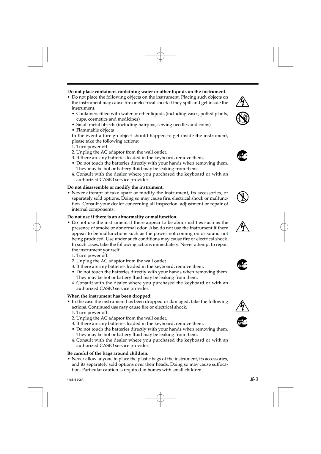 Casio LK-40 manual Do not disassemble or modify the instrument 