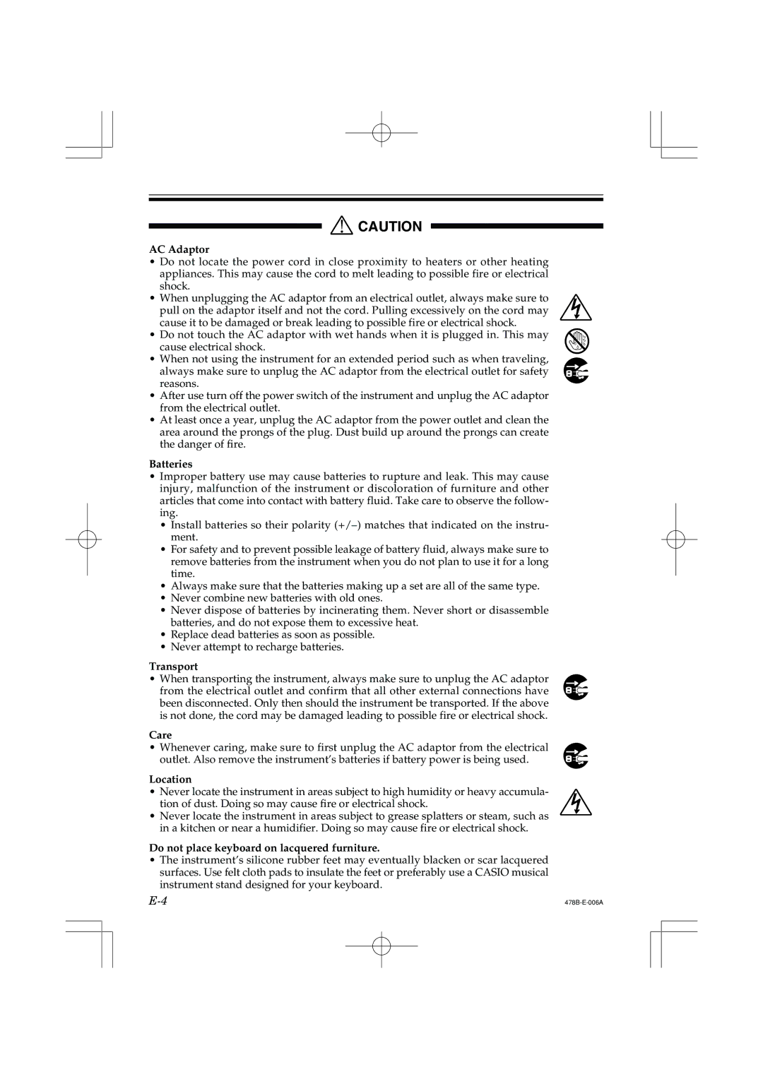 Casio LK-40 manual AC Adaptor 